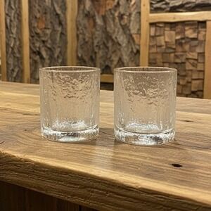 Hoya Glacier Ice Bark Crystal Rocks Glasses, Set of 2, Textured Lowball Tumblers